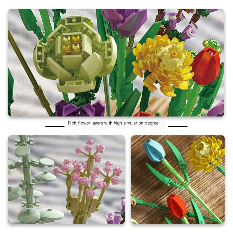 Panlos 655001-8 Flower Bouquet Building Blocks Decor