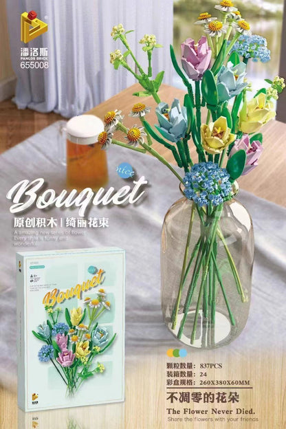 Panlos 655001-8 Flower Bouquet Building Blocks Decor