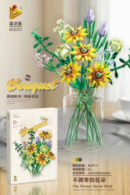 Panlos 655001-8 Flower Bouquet Building Blocks Decor