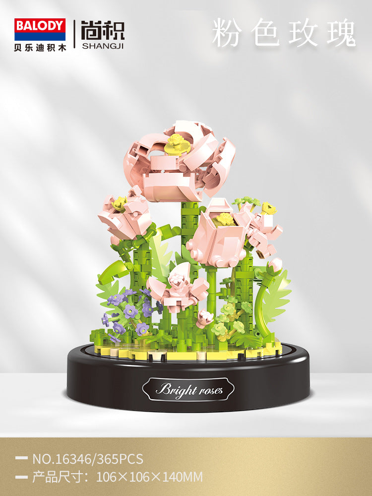 Bouquet de Bloques de Construcción Rosa Eterna: Regalo de Rompecabezas para Ella