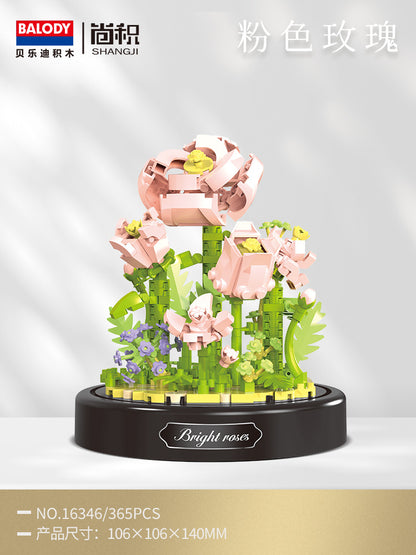 Bouquet de Bloques de Construcción Rosa Eterna: Regalo de Rompecabezas para Ella